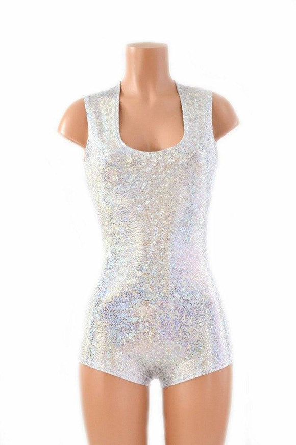 Silver on White Shattered Glass Sleeveless Romper - Coquetry Clothing