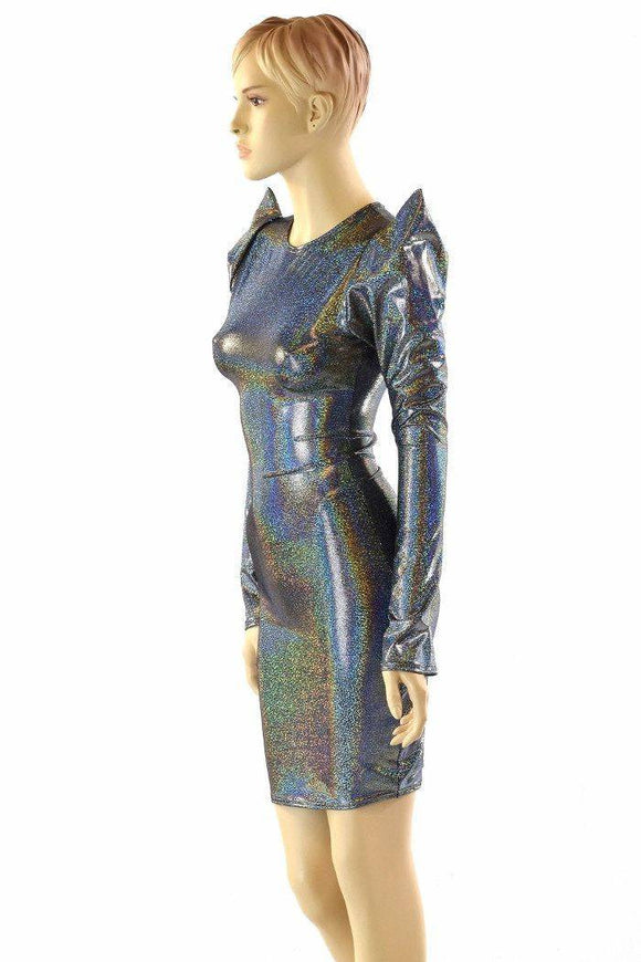Silver Sharp Shoulder Dress - Coquetry Clothing