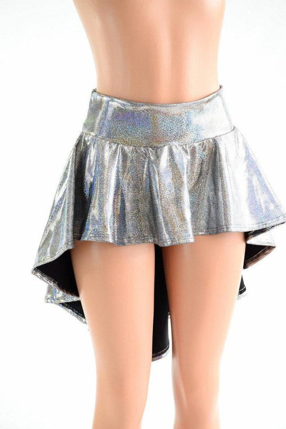Silver Sparkly Holographic Hi Lo Rave Skirt - Coquetry Clothing
