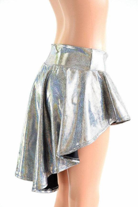 Silver Sparkly Holographic Hi Lo Rave Skirt - Coquetry Clothing