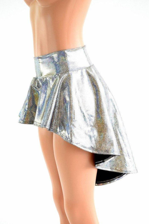 Silver Sparkly Holographic Hi Lo Rave Skirt - Coquetry Clothing