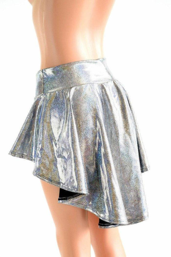 Silver Sparkly Holographic Hi Lo Rave Skirt - Coquetry Clothing