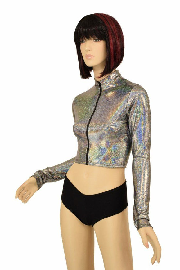 Silver Zippered Crop Top - Coquetry Clothing
