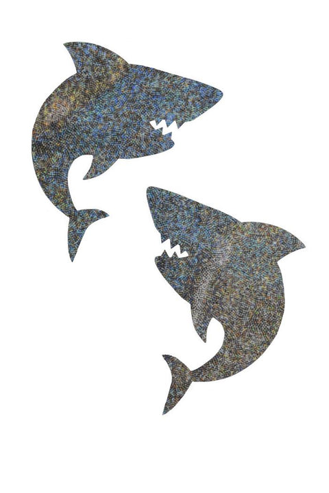 Silver Holo Shark Pasties - Coquetry Clothing
