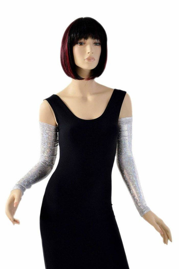 Silver/White Holographic Arm Warmer Sleeves - Coquetry Clothing