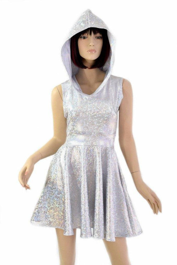 Silvery Holographic Pocket Skater Dress - Coquetry Clothing