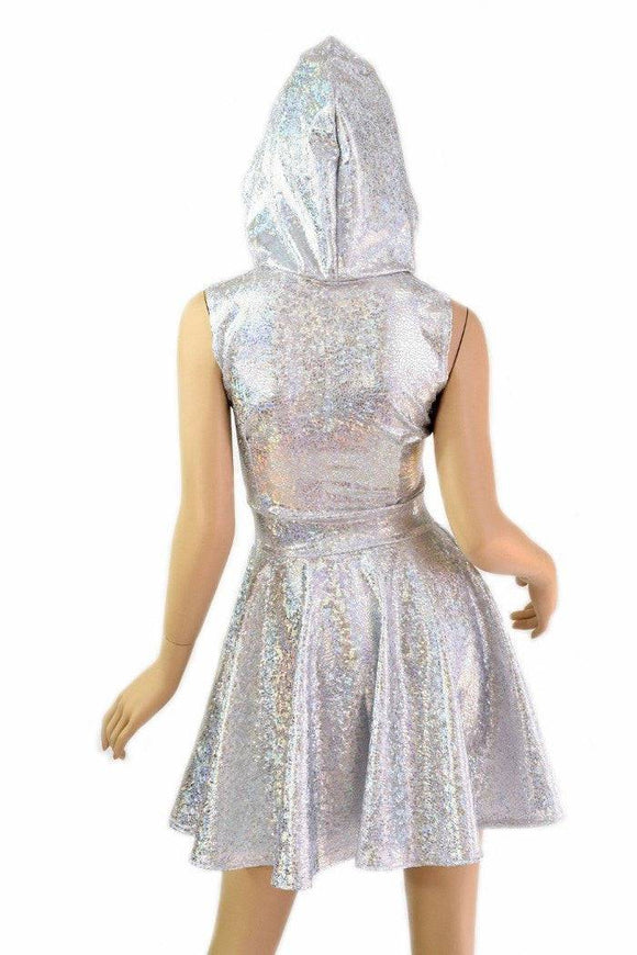 Silvery Holographic Pocket Skater Dress - Coquetry Clothing