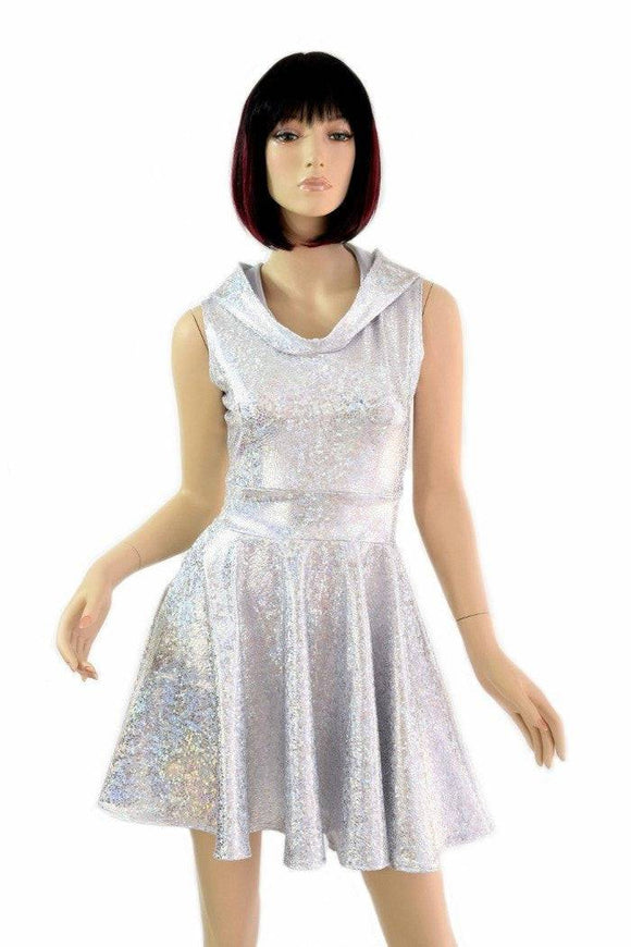 Silvery Holographic Pocket Skater Dress - Coquetry Clothing