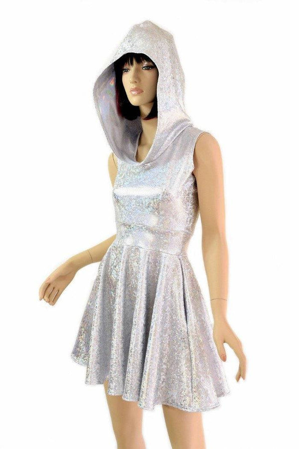 Silvery Holographic Pocket Skater Dress - 1
