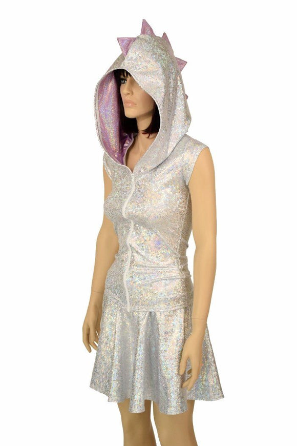 Silvery White Dragon Hoodie & Skirt Set - Coquetry Clothing