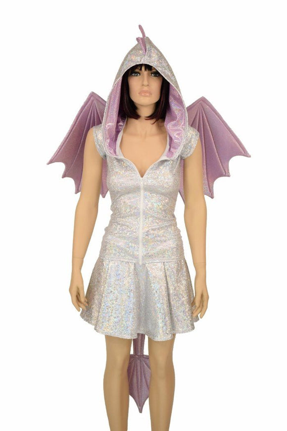 Silvery White Dragon Hoodie & Skirt Set (+Wings & Tail!) - Coquetry Clothing