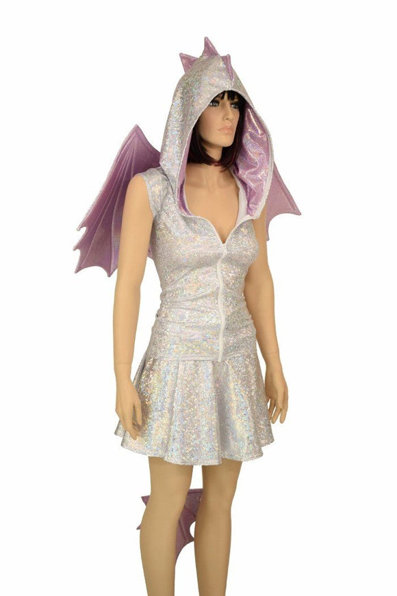 Silvery White Dragon Hoodie & Skirt Set (+Wings & Tail!) - Coquetry Clothing