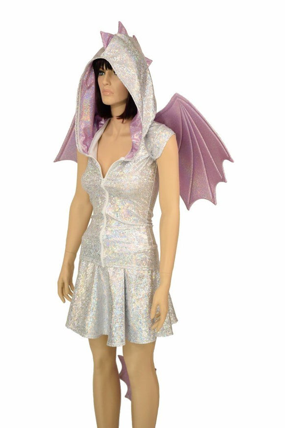 Silvery White Dragon Hoodie & Skirt Set (+Wings & Tail!) - Coquetry Clothing
