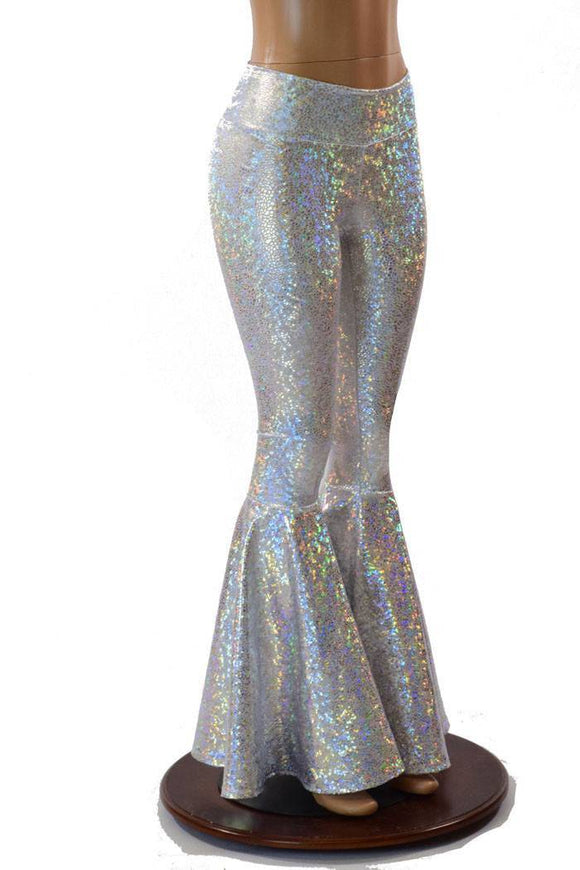Silvery White High Waist Bell Bottom Flares - Coquetry Clothing