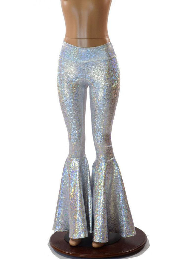 Silvery White High Waist Bell Bottom Flares - Coquetry Clothing
