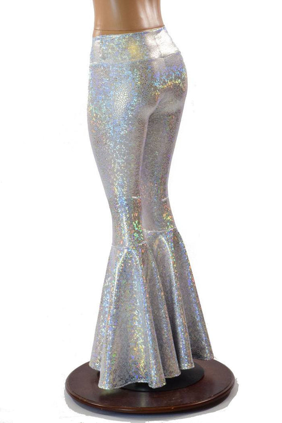 Silvery White High Waist Bell Bottom Flares - Coquetry Clothing