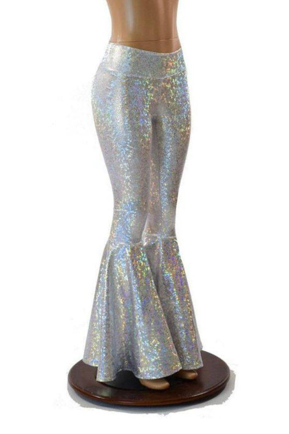 Silvery White High Waist Bell Bottom Flares - Coquetry Clothing