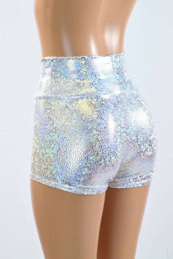 Silvery White High Waist Shorts - Coquetry Clothing