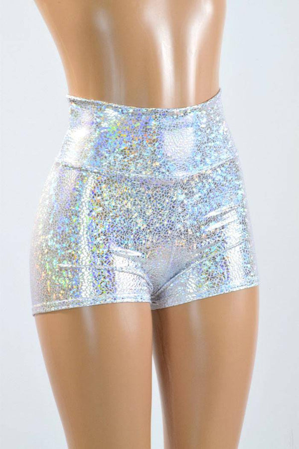 Silvery White High Waist Shorts - 4