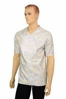 Silvery White Holographic V Neck Shirt - Coquetry Clothing