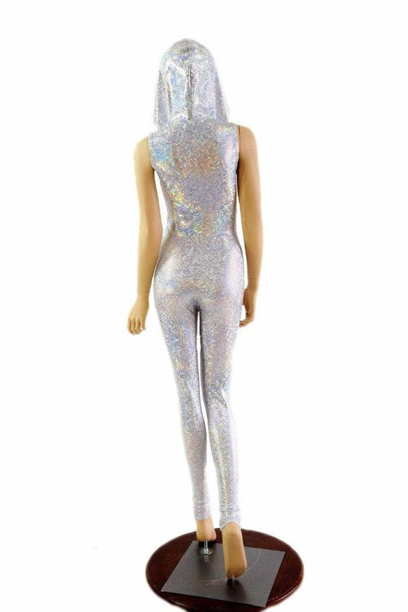 Silvery White Hooded Catsuit - Coquetry Clothing