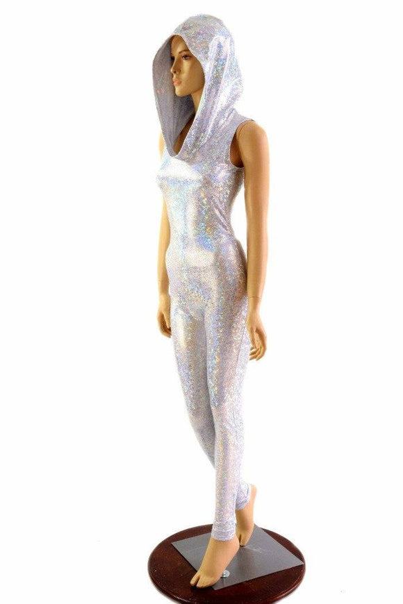Silvery White Hooded Catsuit - Coquetry Clothing