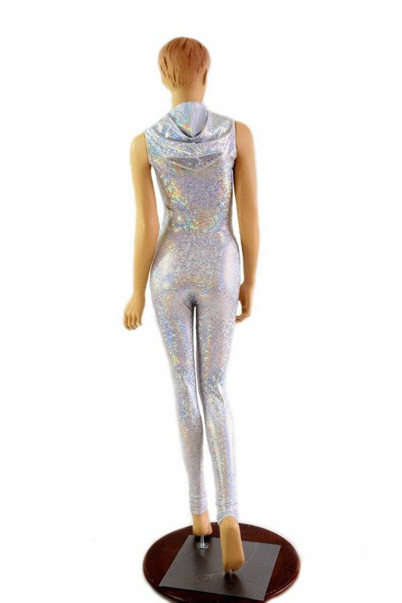 Silvery White Hooded Catsuit - Coquetry Clothing