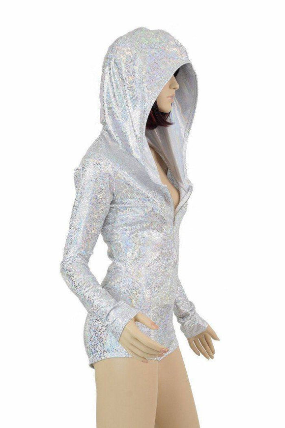 Silvery White Long Sleeve Hoodie Romper - Coquetry Clothing