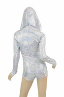 Silvery White Long Sleeve Hoodie Romper - Coquetry Clothing