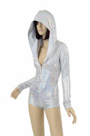 Silvery White Long Sleeve Hoodie Romper - Coquetry Clothing