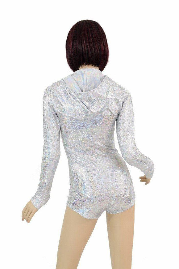 Silvery White Long Sleeve Hoodie Romper - Coquetry Clothing