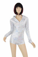 Silvery White Long Sleeve Hoodie Romper - Coquetry Clothing