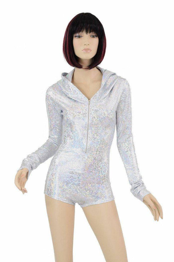 Silvery White Long Sleeve Hoodie Romper - Coquetry Clothing