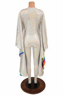 Silvery White & Rainbow Batwing Catsuit - Coquetry Clothing