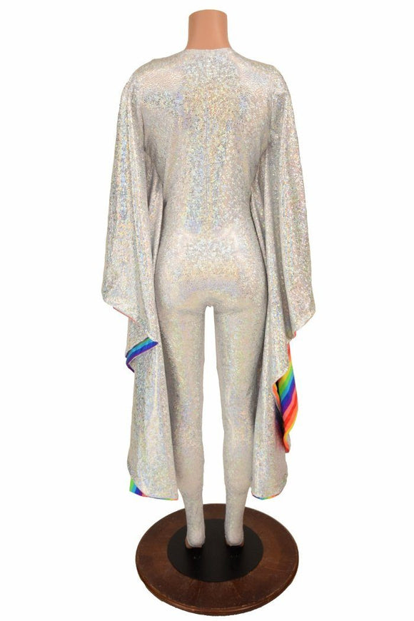 Silvery White & Rainbow Batwing Catsuit - Coquetry Clothing