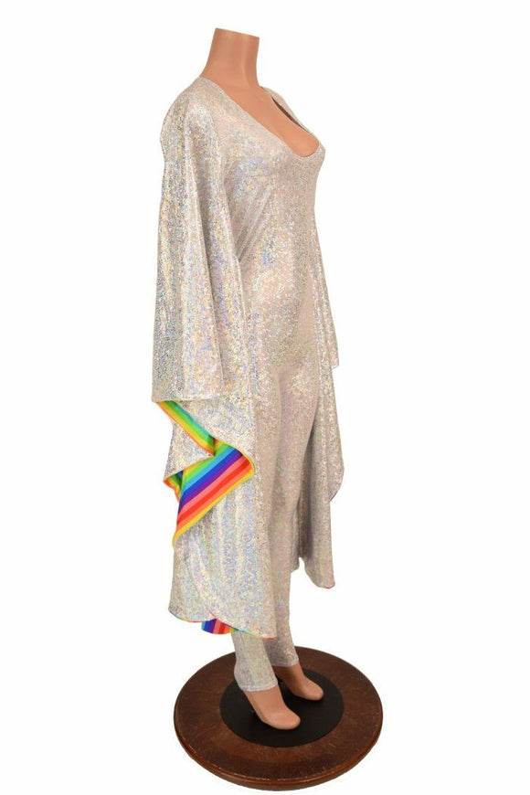 Silvery White & Rainbow Batwing Catsuit - Coquetry Clothing