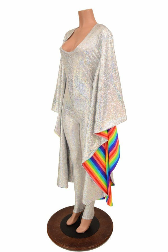 Silvery White & Rainbow Batwing Catsuit - Coquetry Clothing