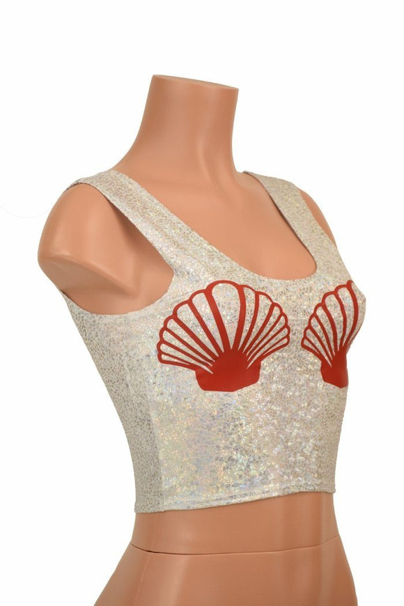 Silvery White Seashell Crop Top - Coquetry Clothing