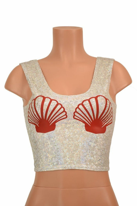 Silvery White Seashell Crop Top - Coquetry Clothing