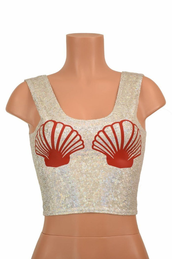 Silvery White Seashell Crop Top - 2
