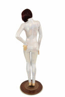Silvery White Turtle Neck Catsuit - Coquetry Clothing