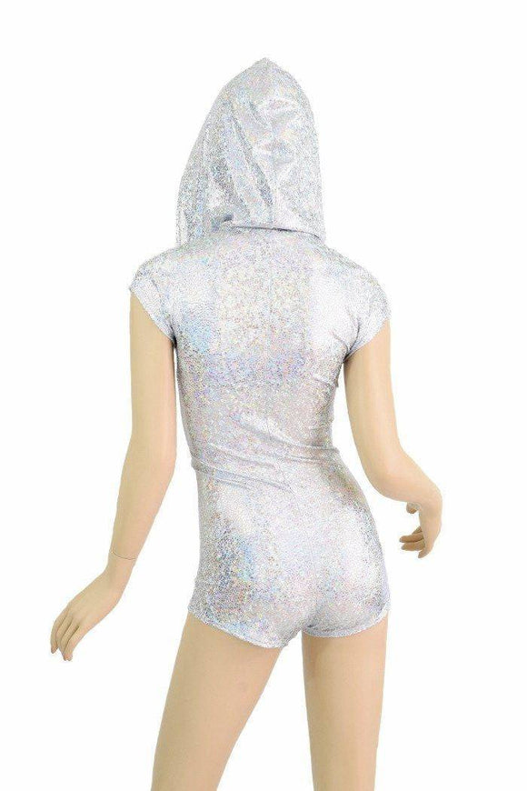 Silvery Zipper Front Hoodie Romper - Coquetry Clothing