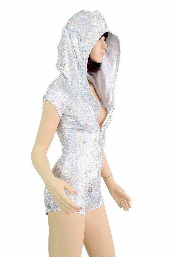 Silvery Zipper Front Hoodie Romper - Coquetry Clothing