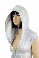 Silvery Zipper Front Hoodie Romper - Coquetry Clothing