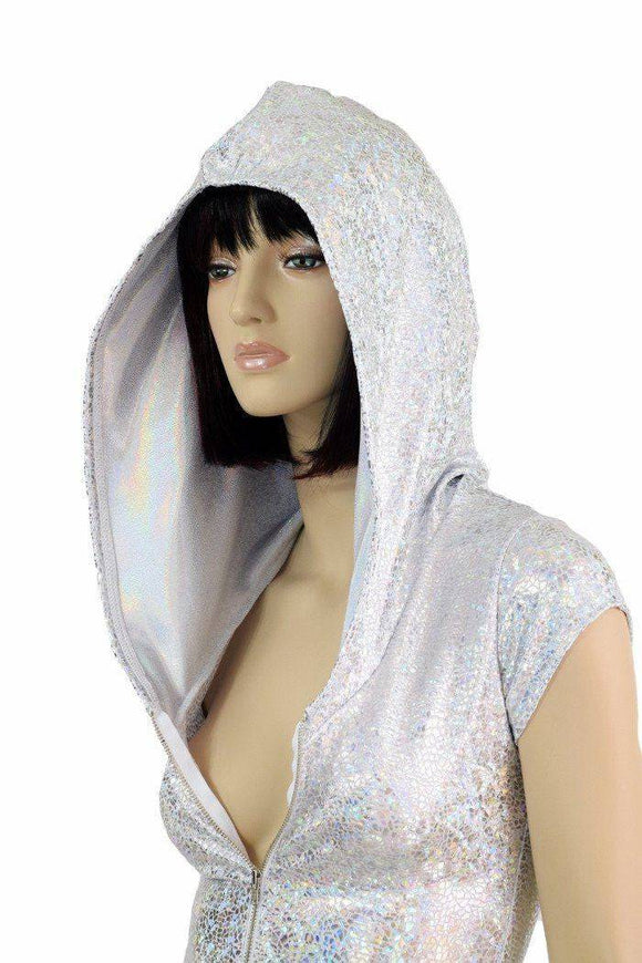 Silvery Zipper Front Hoodie Romper - Coquetry Clothing