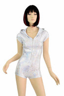 Silvery Zipper Front Hoodie Romper - Coquetry Clothing