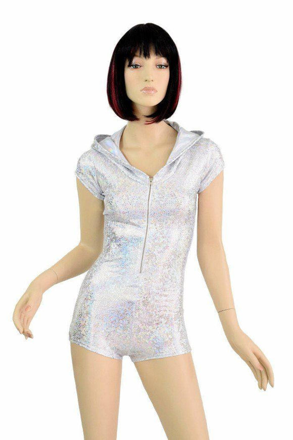 Silvery Zipper Front Hoodie Romper - Coquetry Clothing