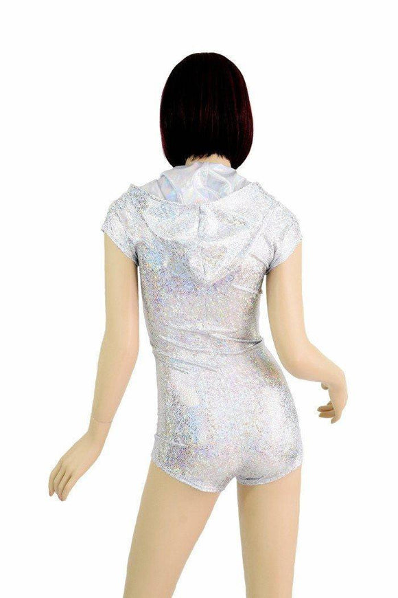 Silvery Zipper Front Hoodie Romper - Coquetry Clothing