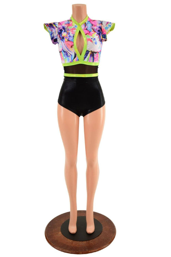 Siren Romper with Keyhole and Mesh Waistband - Coquetry Clothing