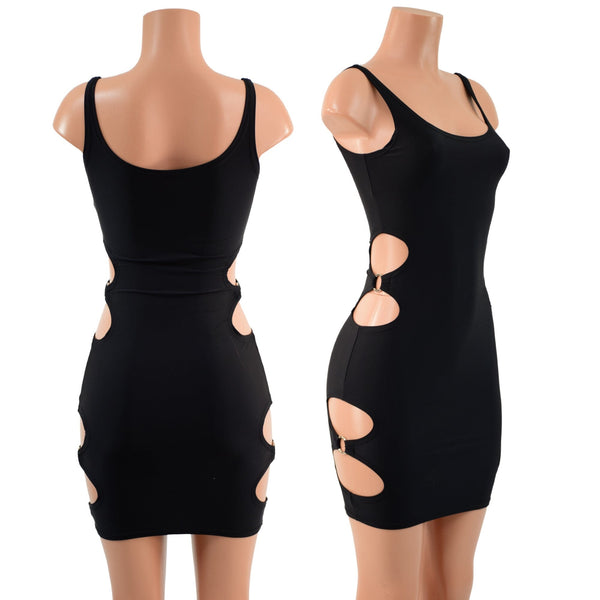 Skinny Strap Bodycon Tank Dress with O-Ring Cutouts - 2